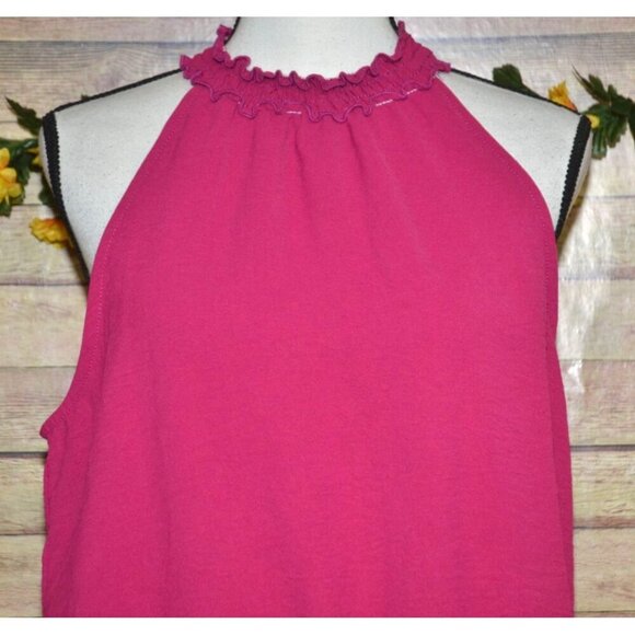 Gilli Magenta Pink Sleeveless Top Size L Ruffle Mock Neck Elastic Stretch Waist - Picture 2 of 9
